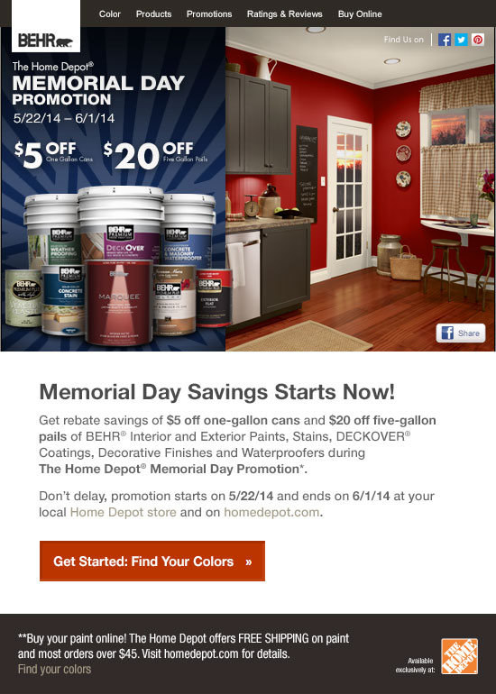 Home Depot Behr Paint Memorial Day Rebate